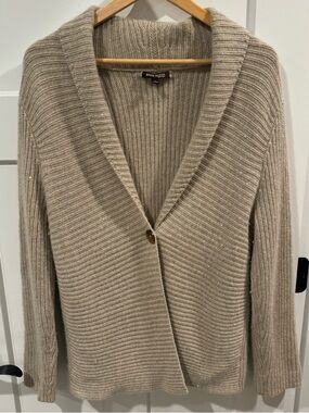 Anne Klein Cashmere Tan Ribbed Shawl-Collar Sweater Cardigan